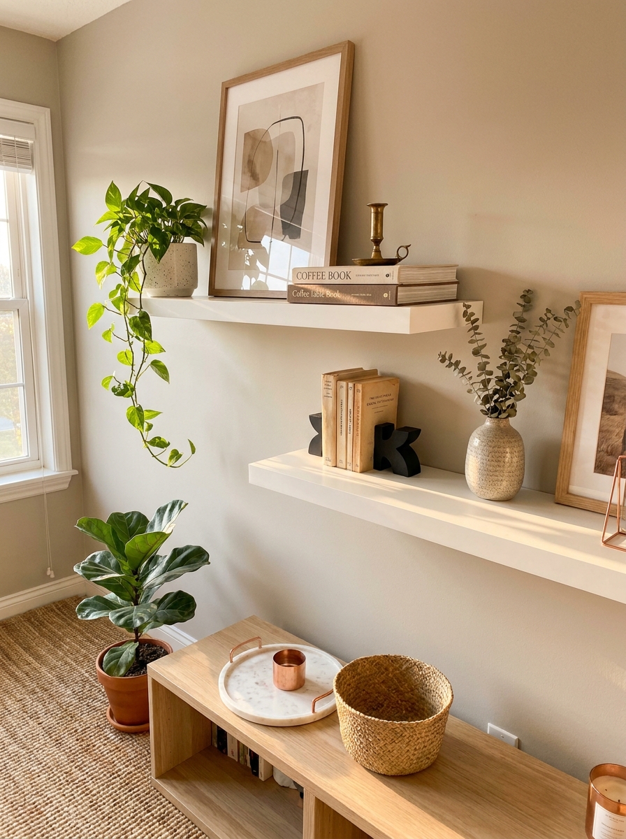 Install Floating Shelves and Style Them Asymmetrically