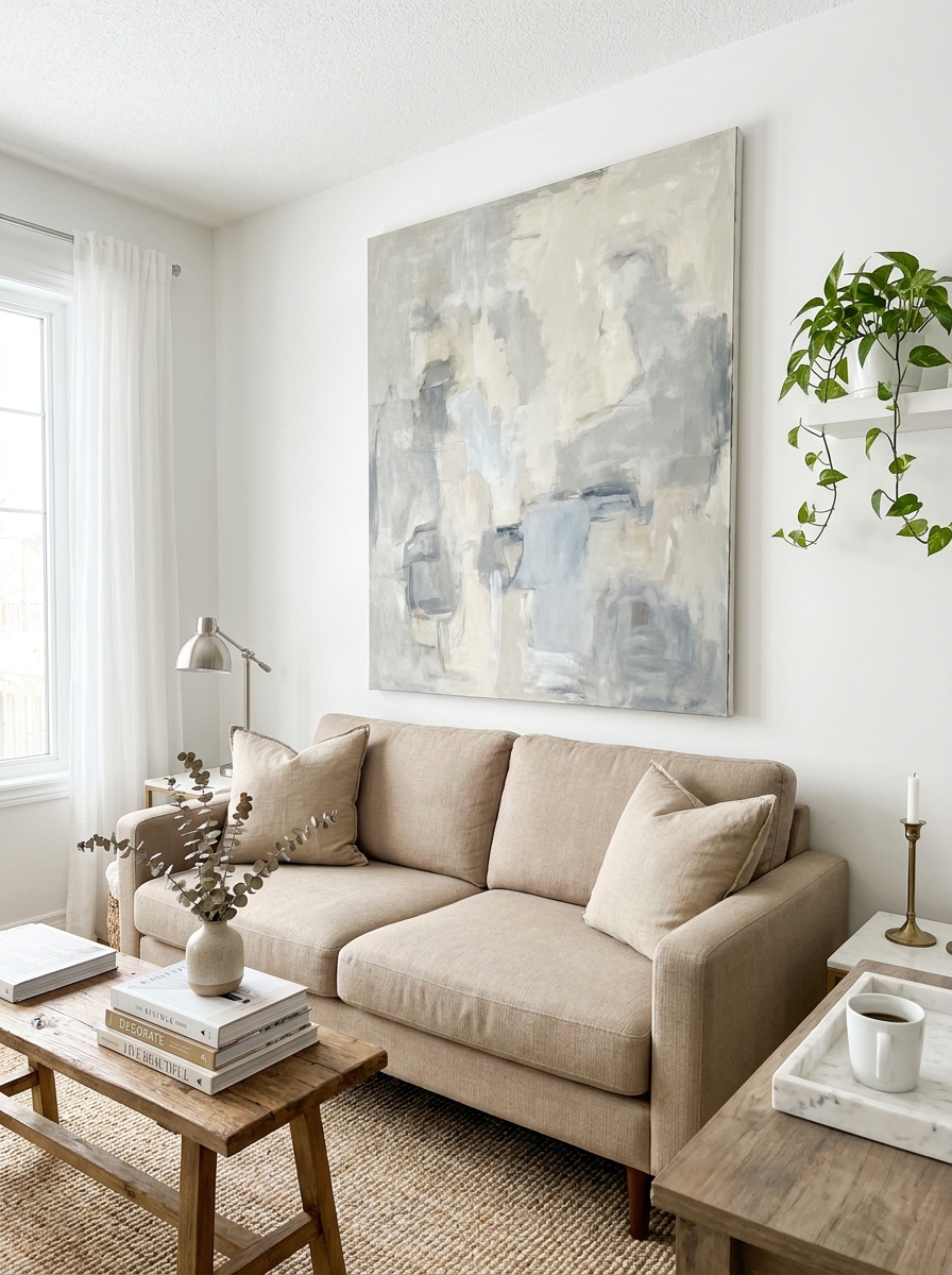Float One Oversized Piece of Art Above Your Sofa