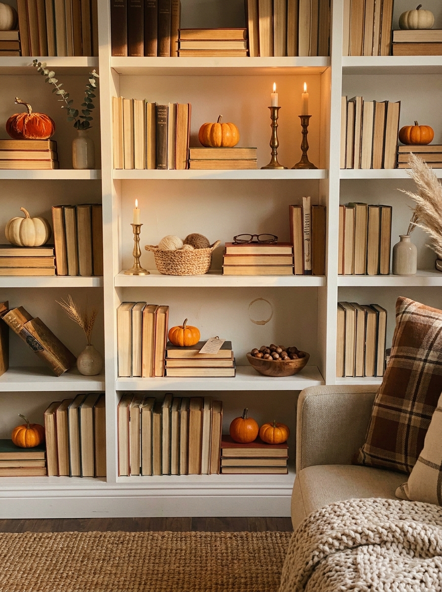 Nestle Small Pumpkins into Your Existing Bookshelves
