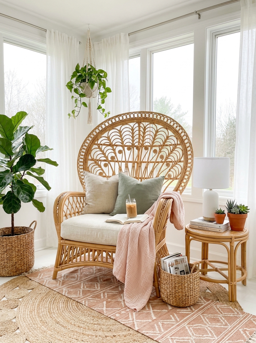 Sunroom Rattan Chair with Tropical Vibes