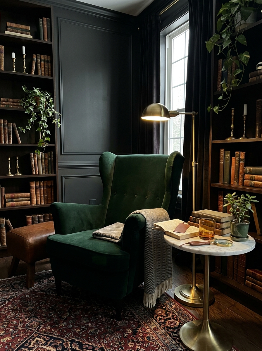 Moody Library Nook with Wingback Chair