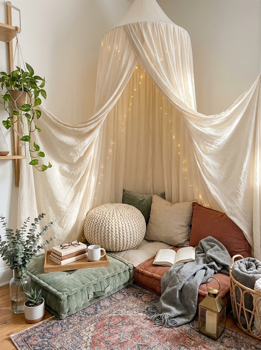 Canopy Reading Tent with Floor Cushion Layers