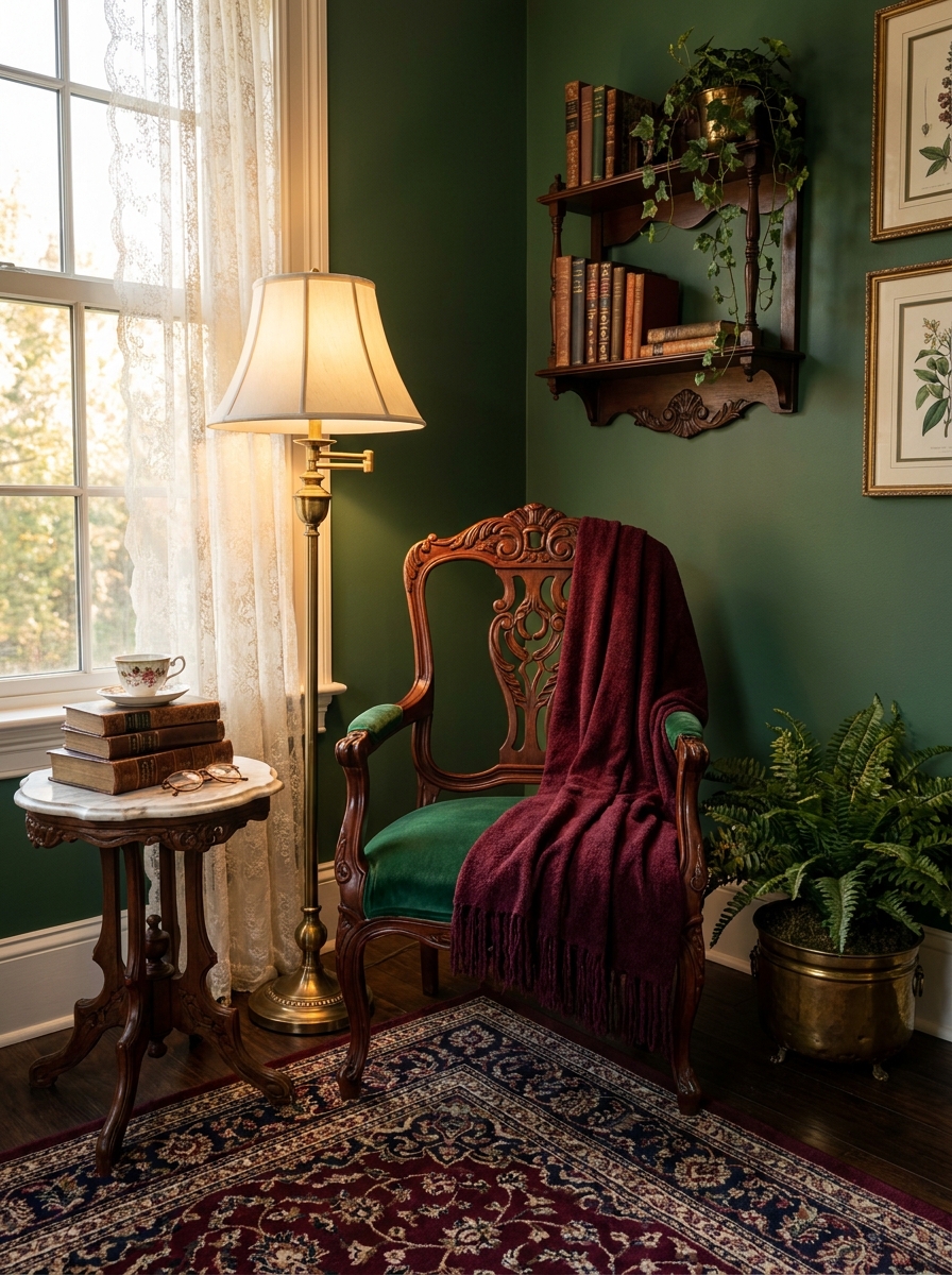 Victorian Parlor Nook with Carved Wood Chair