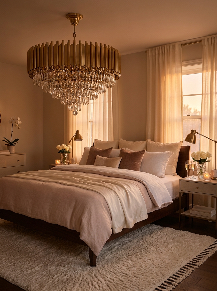 Install a Statement Chandelier Above Your Bed
