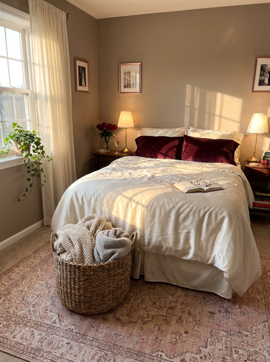 Add a Soft Throw Blanket Basket Near Your Bed