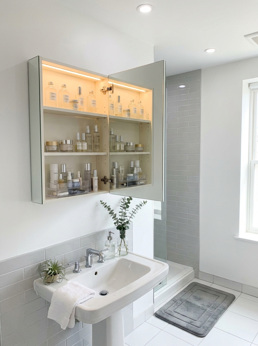 Mirrored Cabinet with Interior Lighting