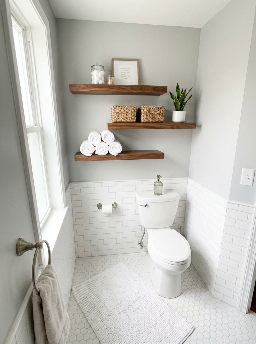 Floating Shelves Above the Toilet