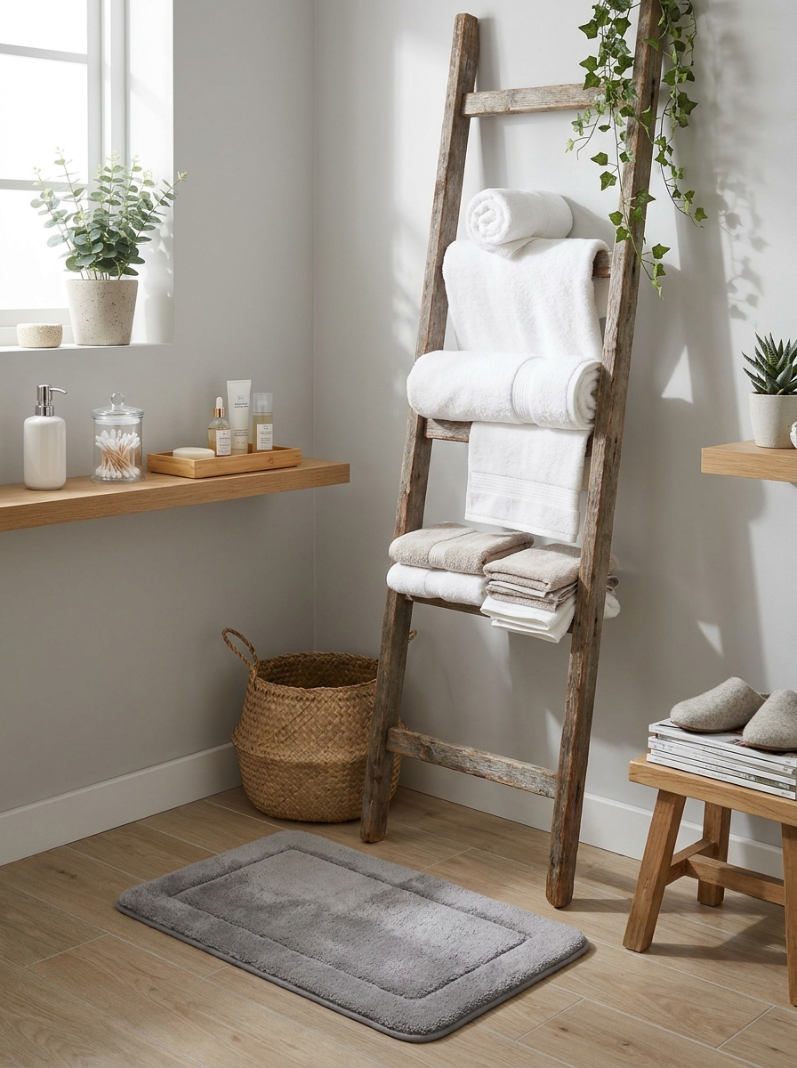 Vintage Ladder Repurposed as Towel Storage