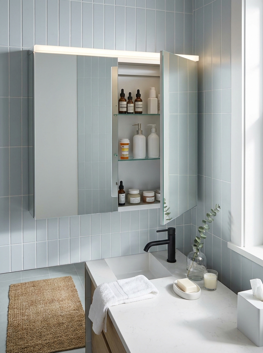 Wall-Mounted Medicine Cabinet with Mirrors