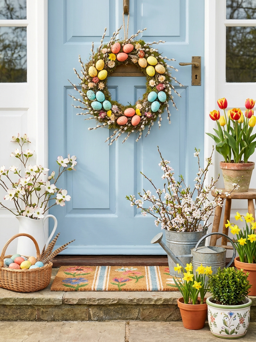 Colorful Egg and Pussy Willow Easter Wreath