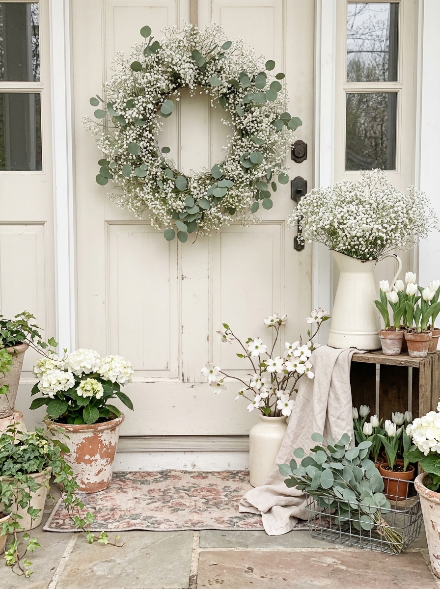 Delicate Baby's Breath and Silver Dollar Eucalyptus Wreath