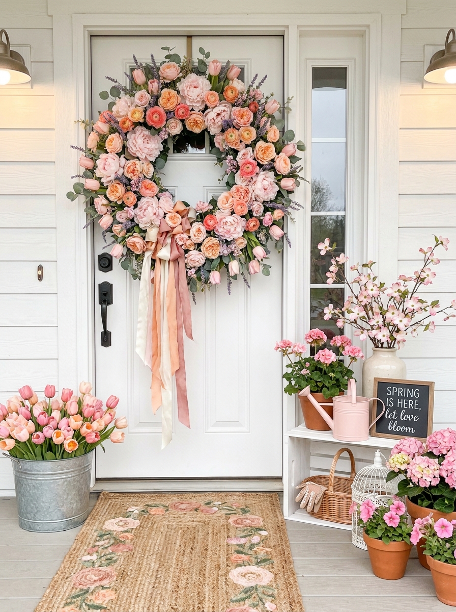 Oversized Peach and Blush Statement Wreath