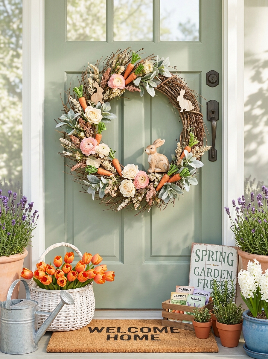 Sweet Carrot and Bunny Spring Garden Wreath