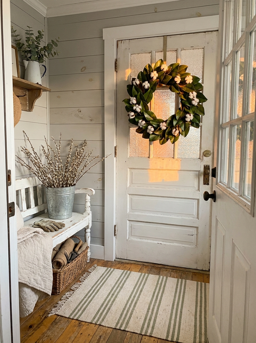 Farmhouse Magnolia and Cotton Stem Wreath