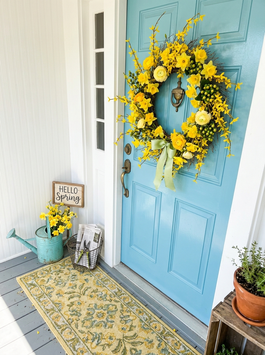 Bright Daffodil and Forsythia Yellow Wreath