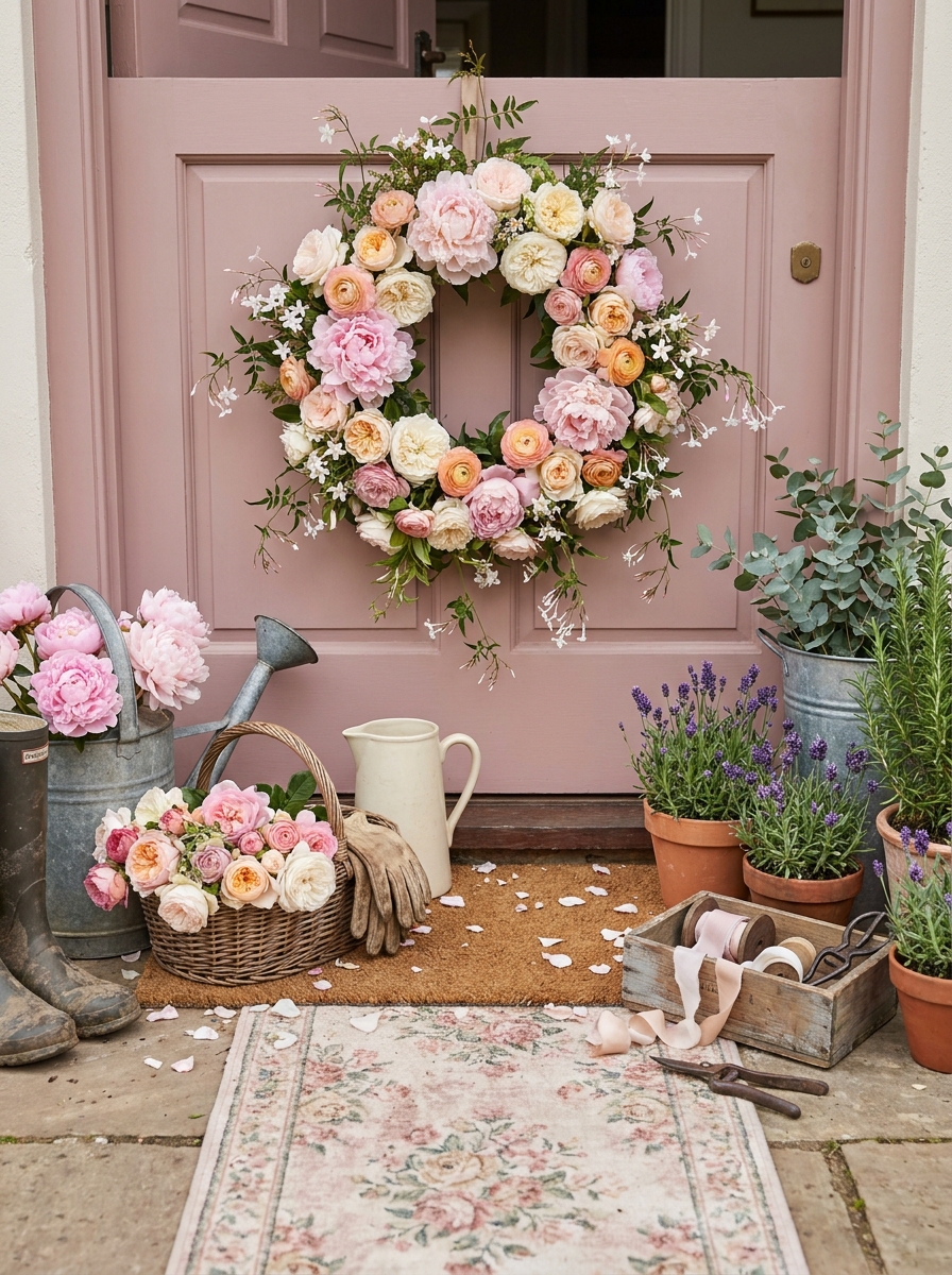 Romantic Peony and Rose Garden Wreath