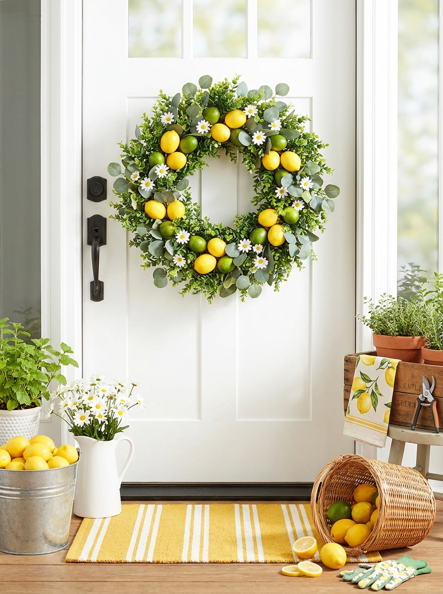Playful Citrus and Lemon Leaf Wreath