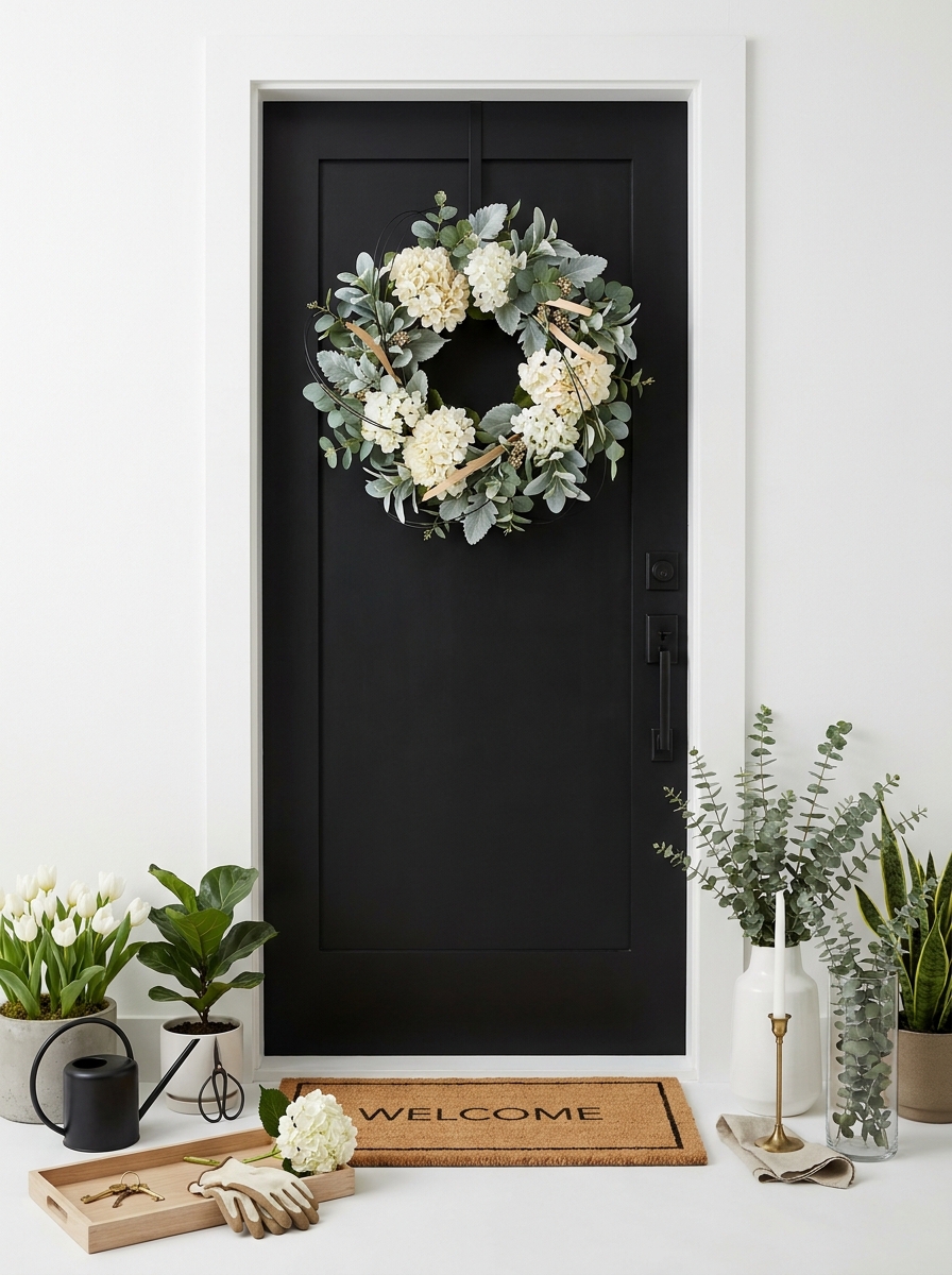 Elegant White Hydrangea and Greenery Wreath