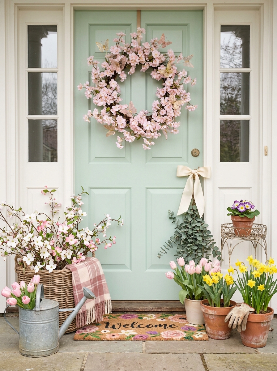 Sweet Butterfly and Cherry Blossom Wreath