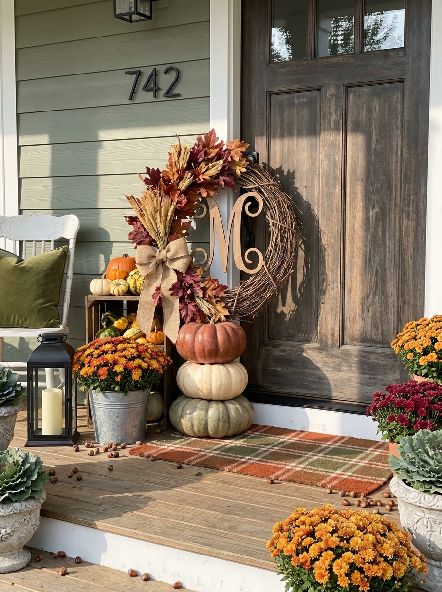 Monogram Wreath with Pumpkin Base