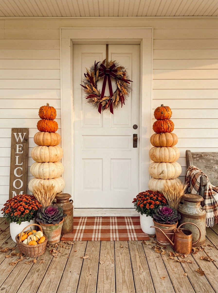 Symmetrical Flanking Pumpkin Pillars