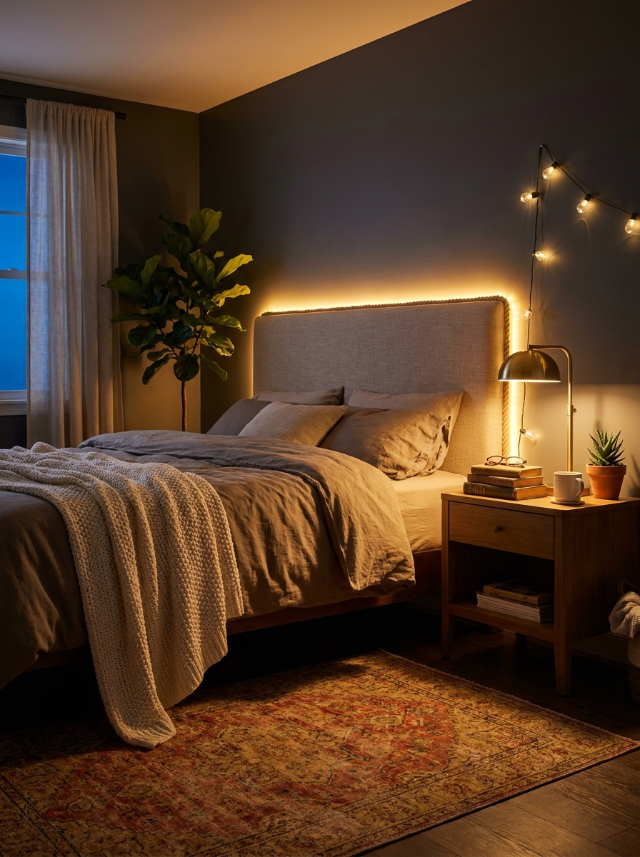 Tuck Rope Lights Behind Headboards for Soft Backlighting