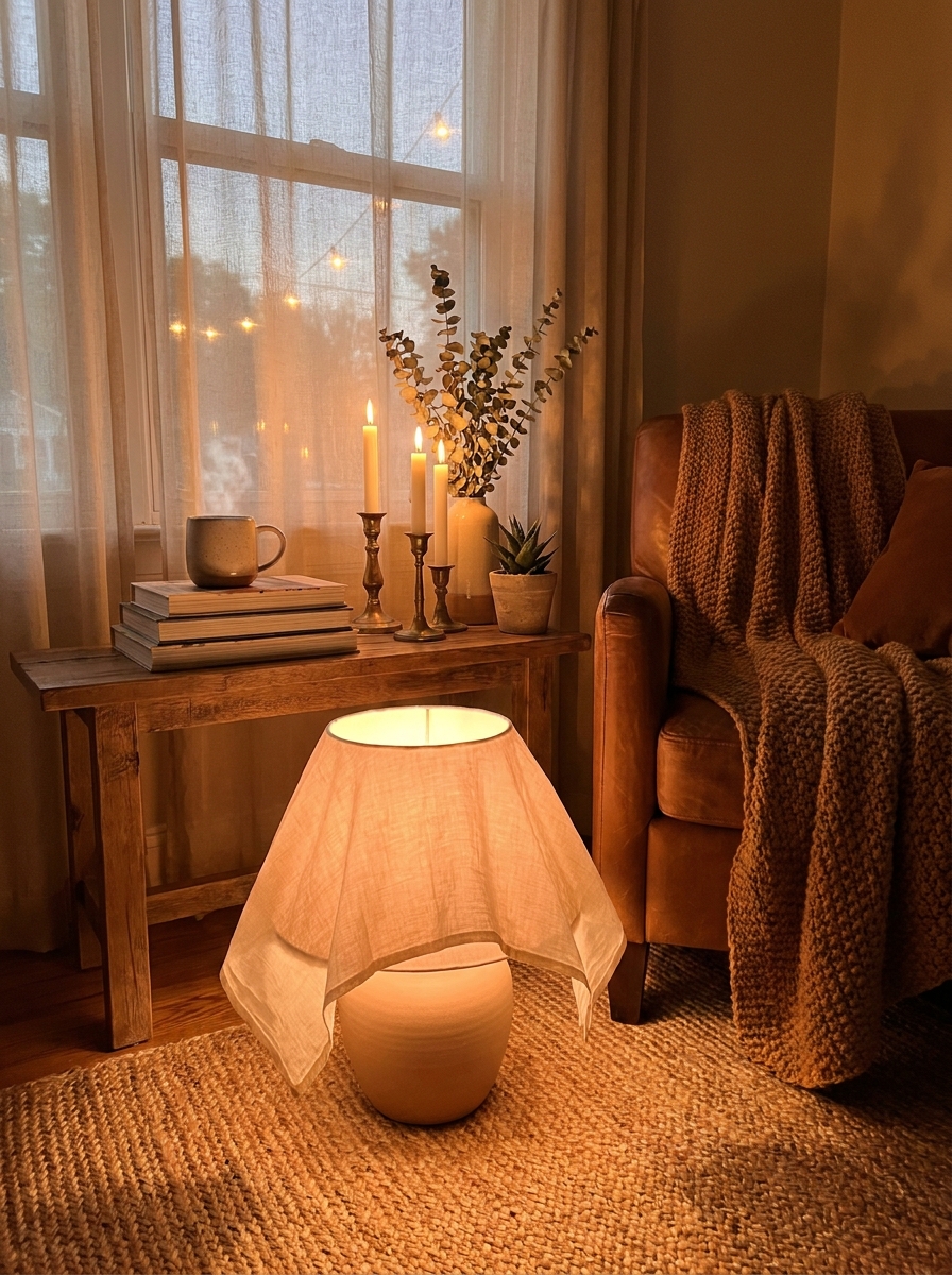 Drape Sheer Fabric Over Lamps for Diffused Warmth