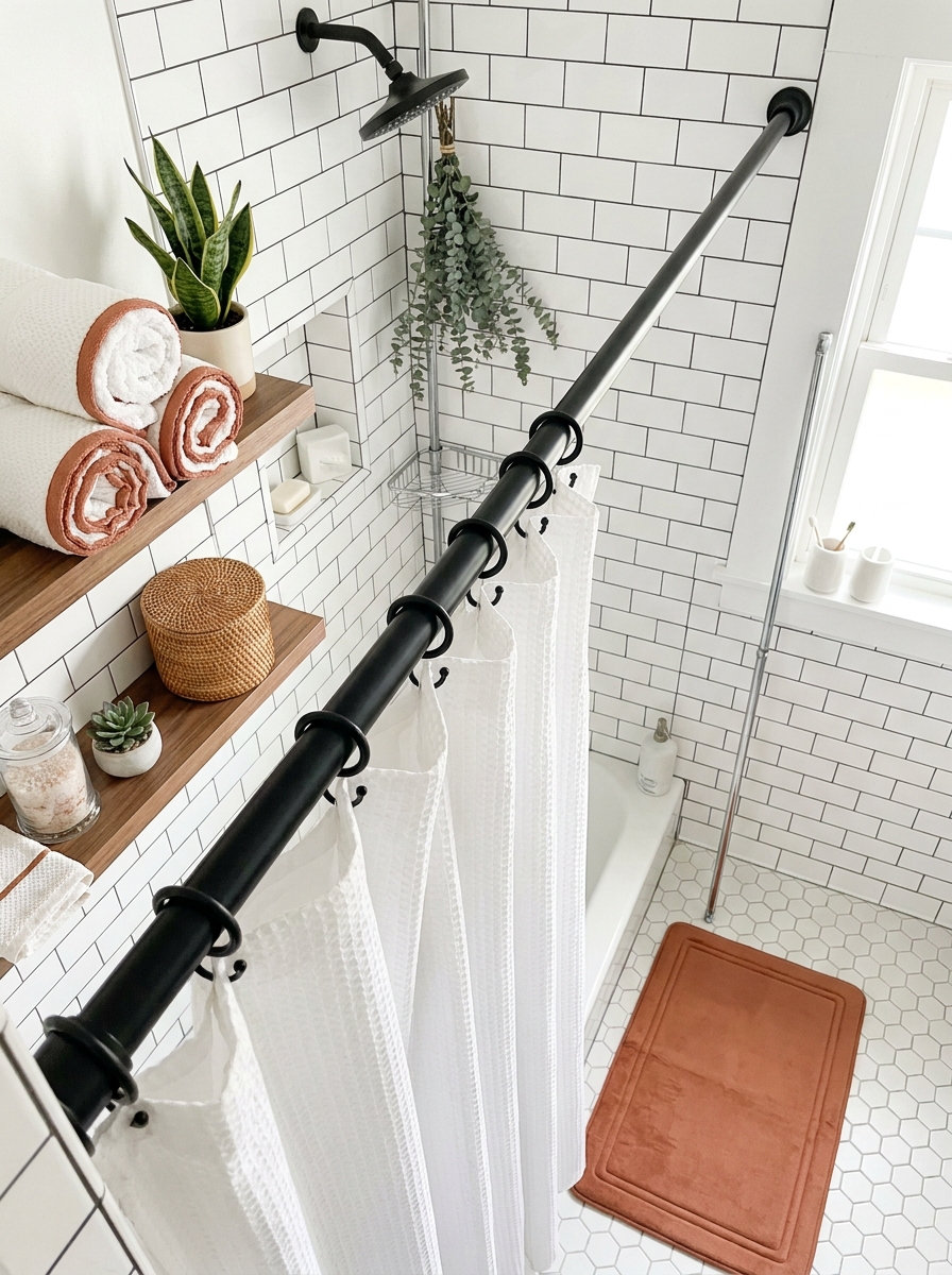 Swappable Shower Curtain Hardware in Matte Black