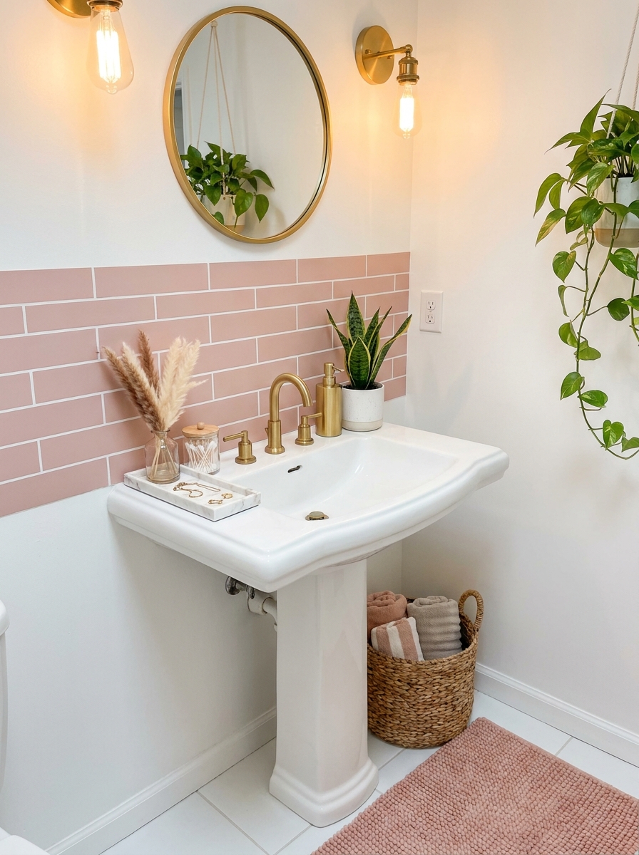 Adhesive Backsplash Behind Pedestal Sink