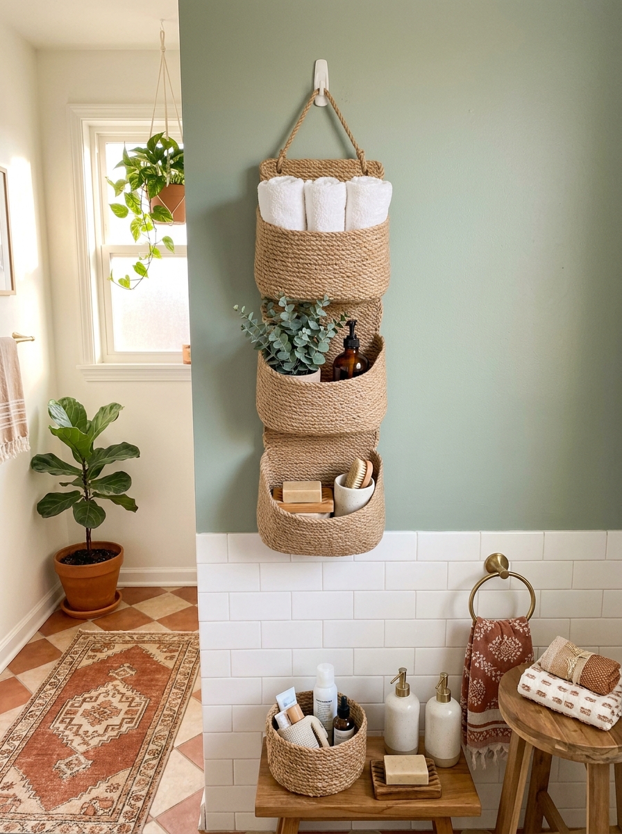 Rope Basket Wall Pocket Storage