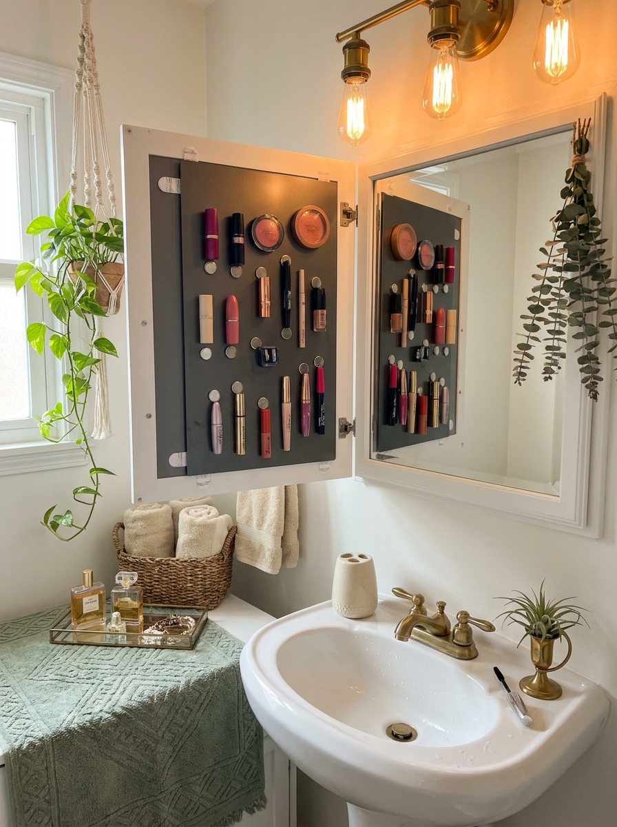Magnetic Makeup Board on Medicine Cabinet Door