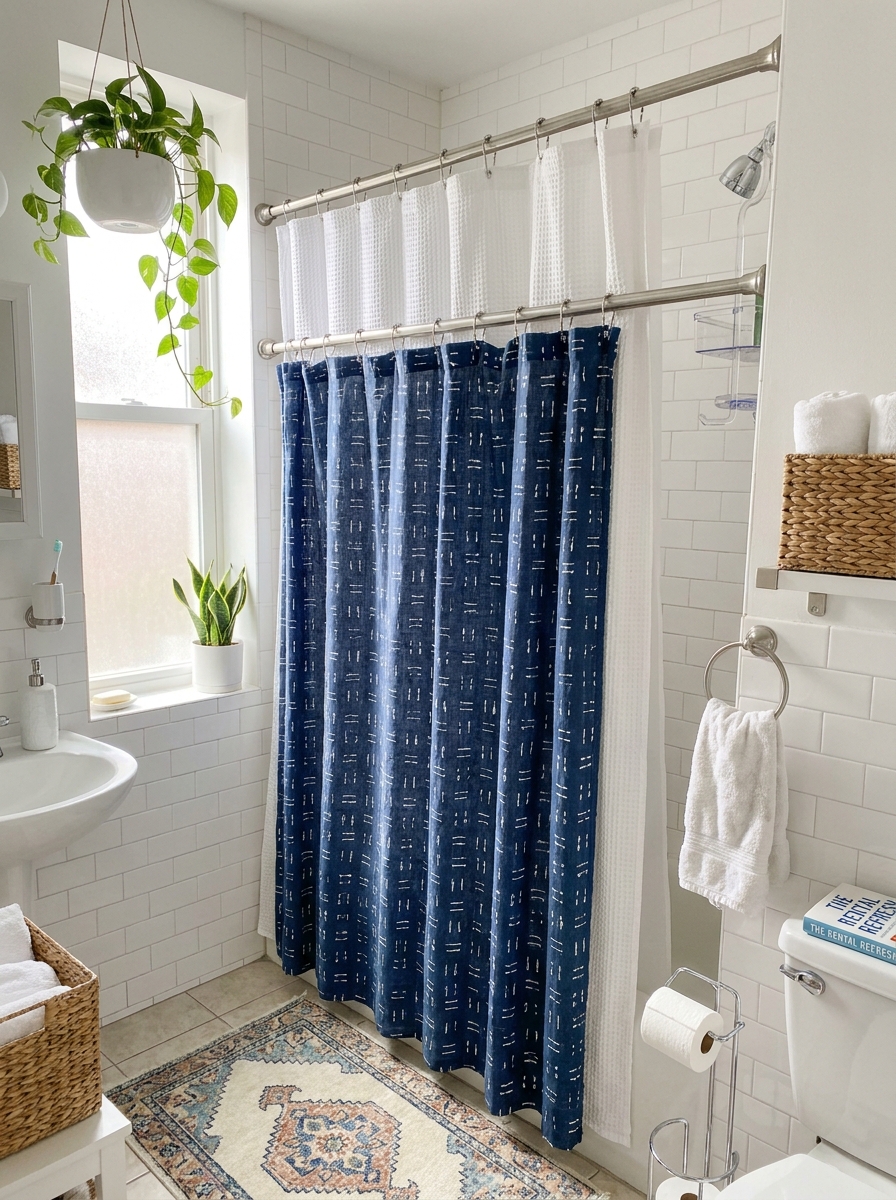 Tension Rod Shower Curtain Layering