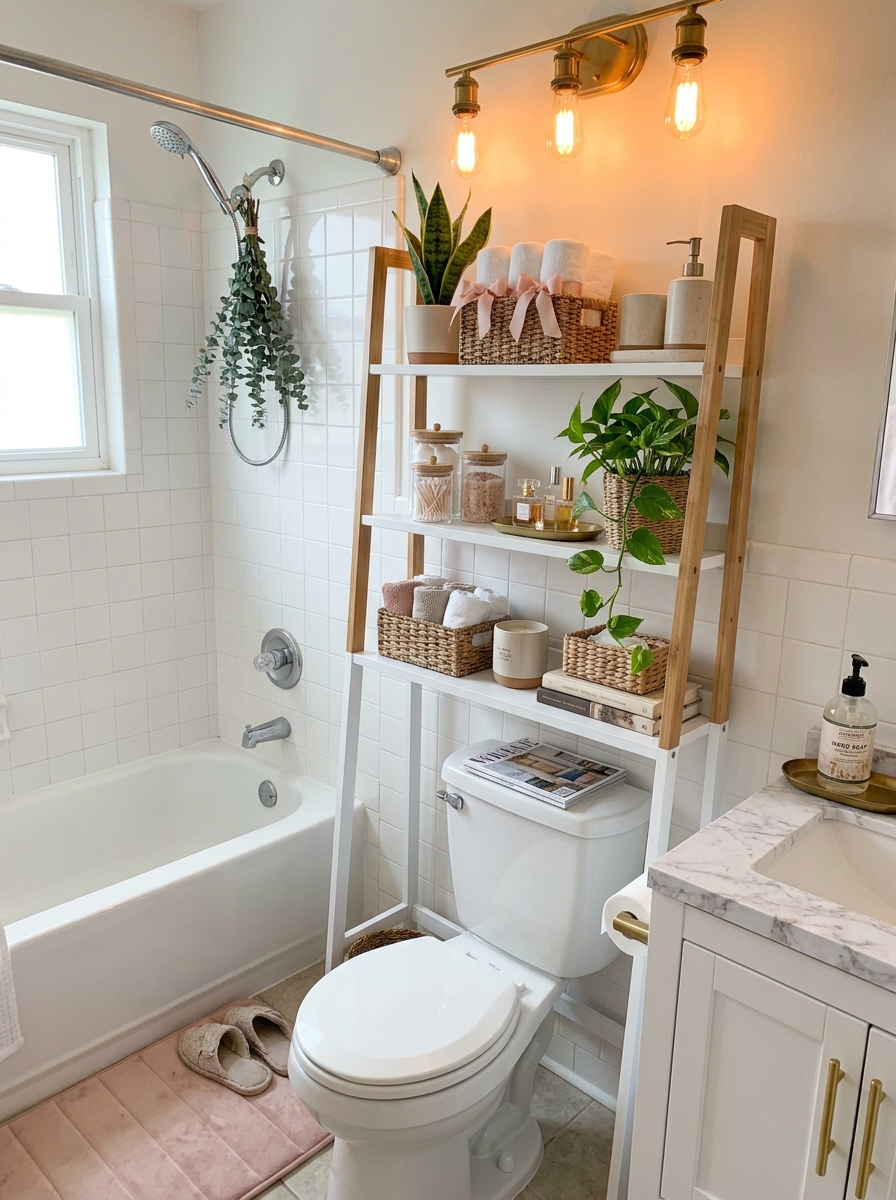 Freestanding Over-Toilet Ladder Shelf