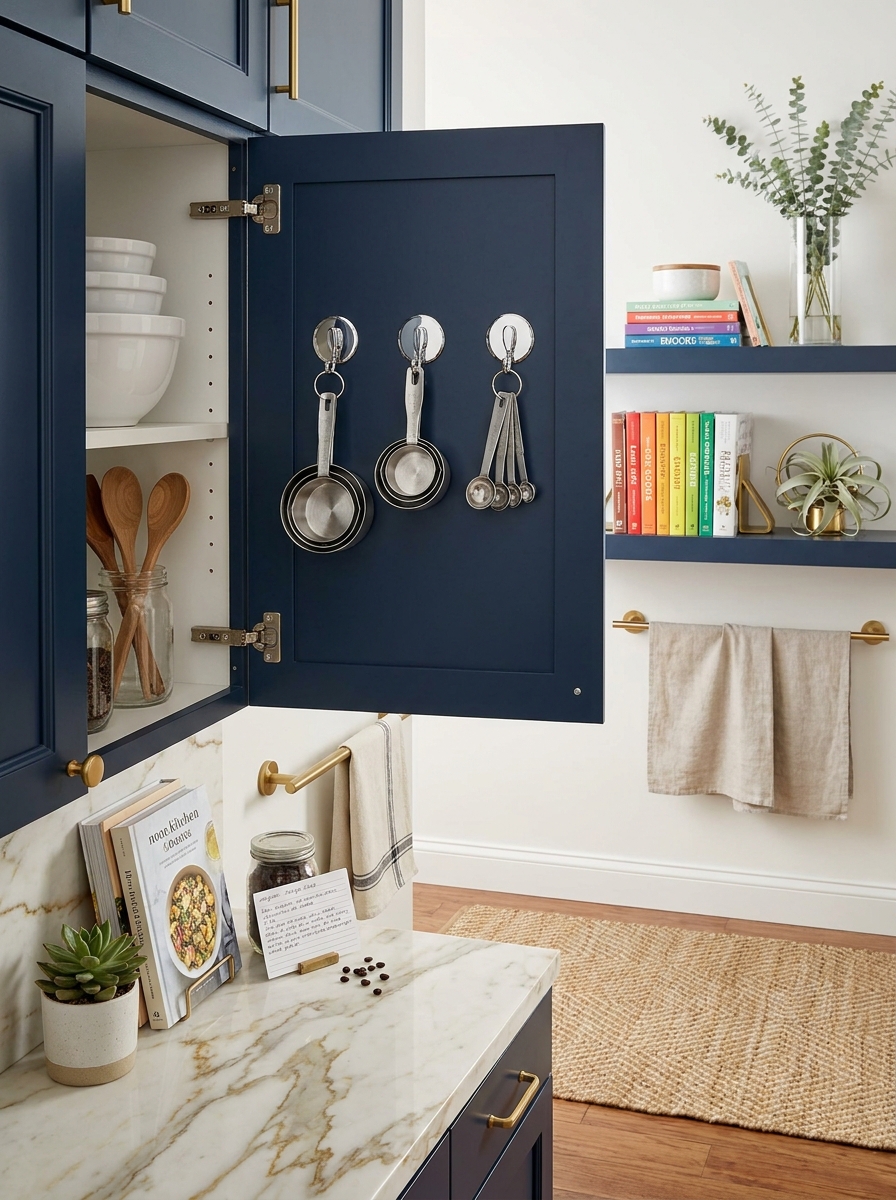 Cabinet Door Measuring Cup Hooks That Free Up Drawer Space