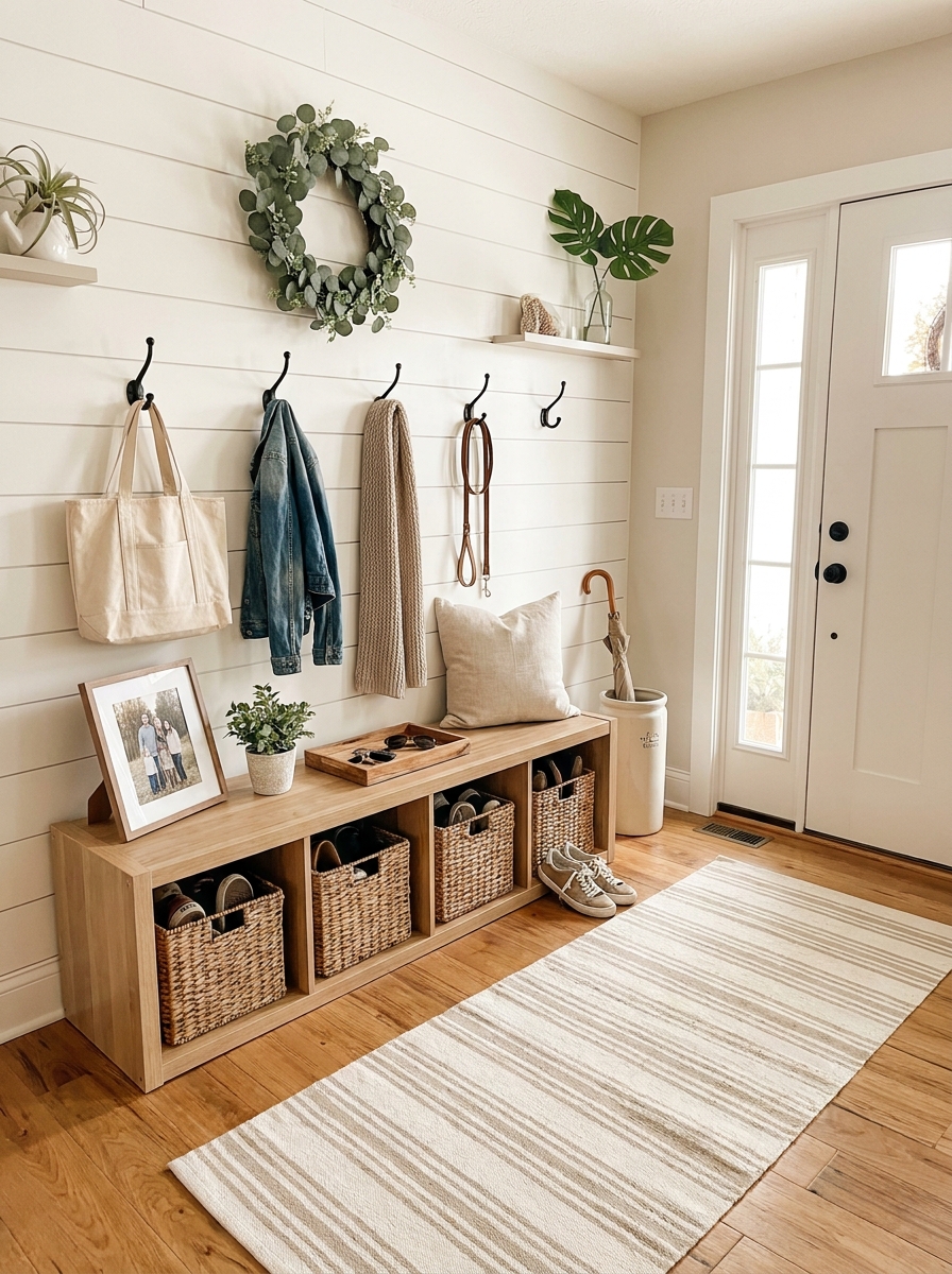Entryway Bench with Cubbies That Stops the Shoe Pile Situation