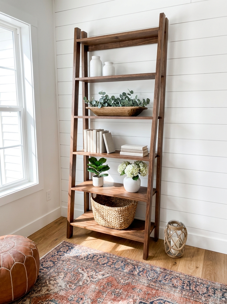 Farmhouse Rolling Ladder Shelf