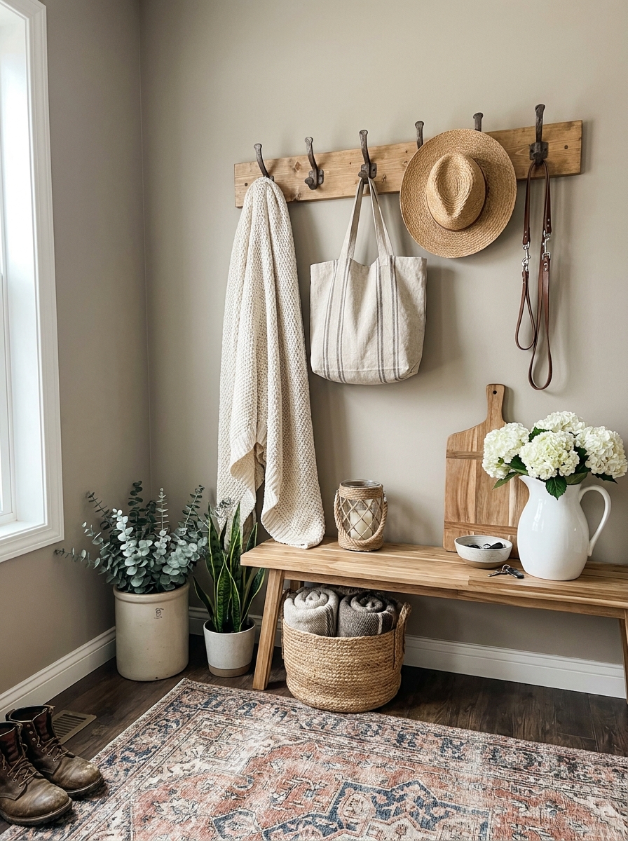 Rustic Iron and Wood Wall Hooks