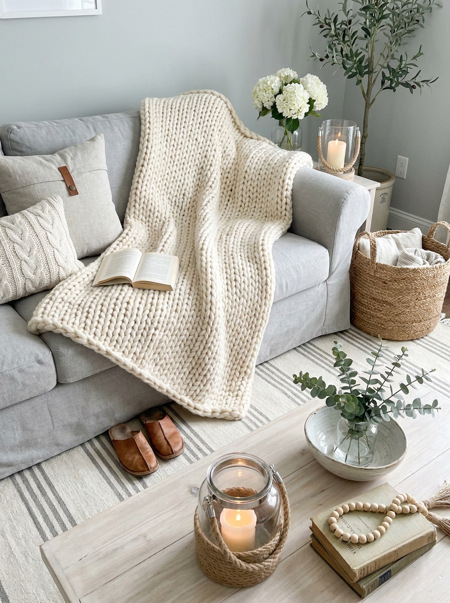 Chunky Knit Wool Throw Blanket