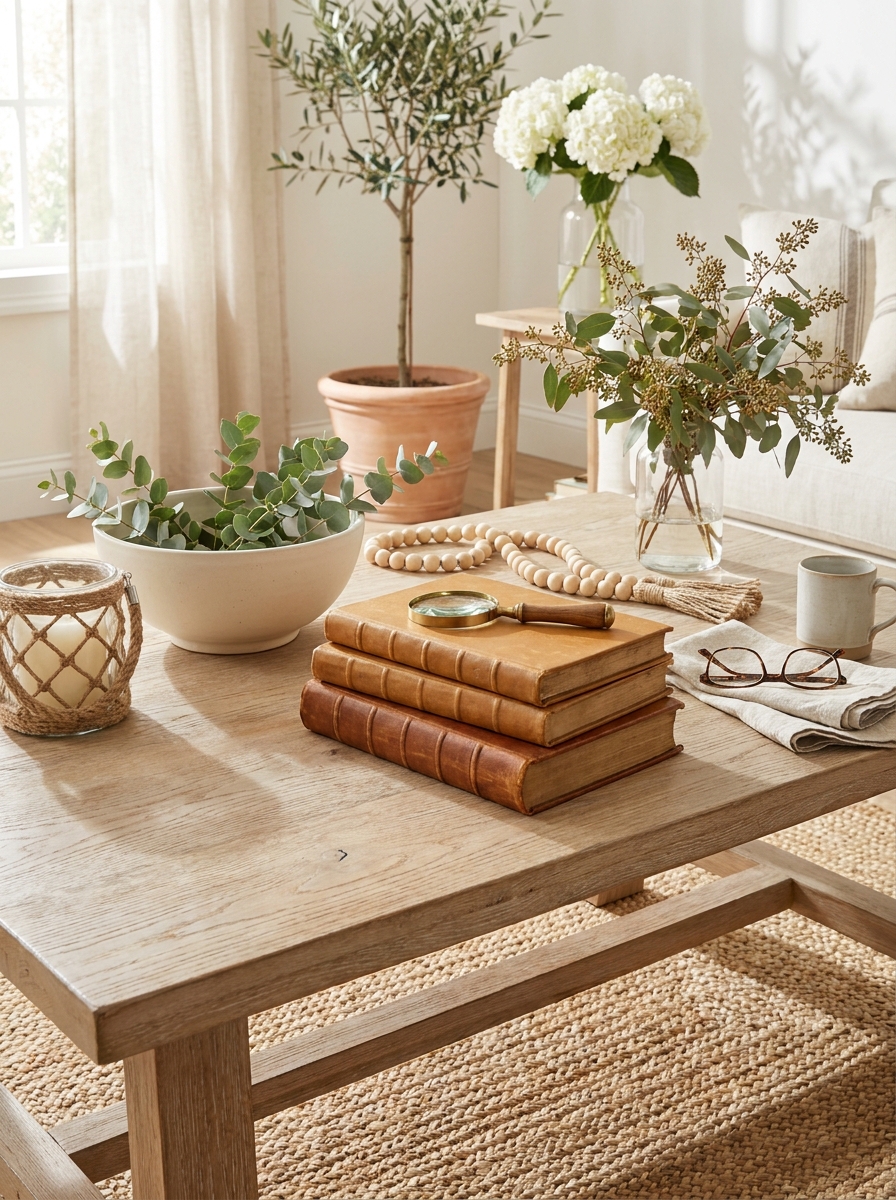 Stacked Leather-Bound Coffee Table Books