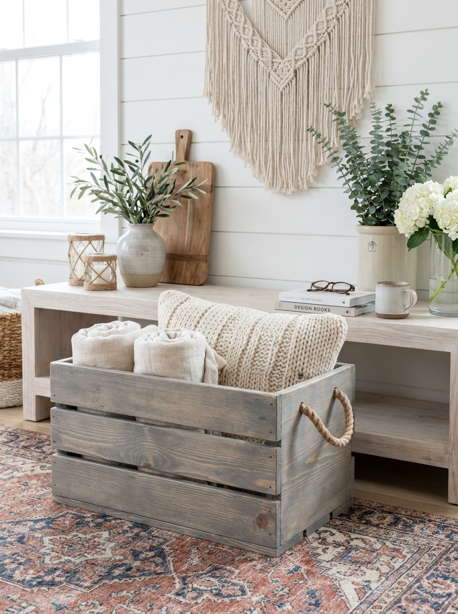 Rope-Handled Wooden Storage Crate