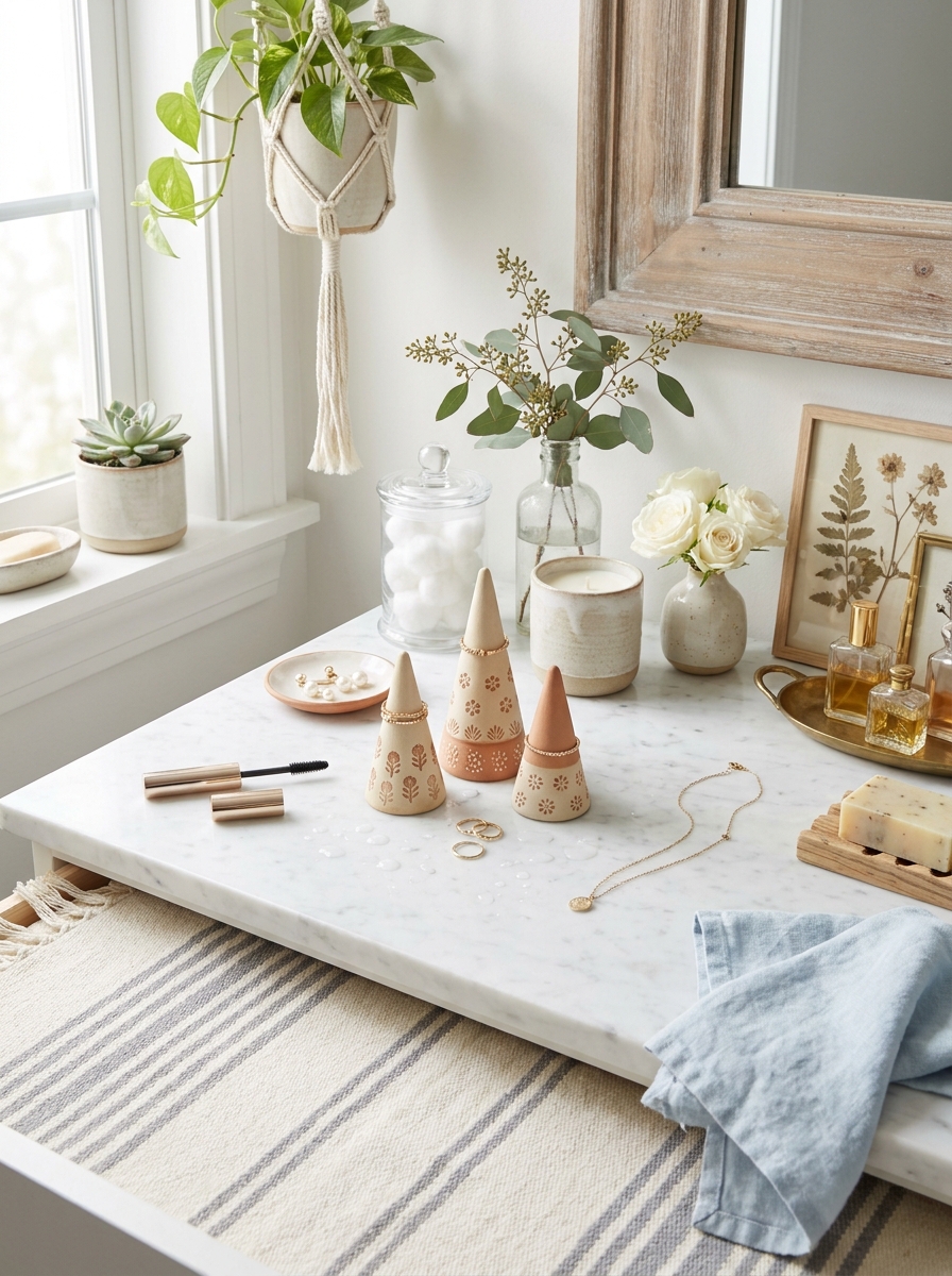 Hand-Stamped Clay Ring Holder Cone