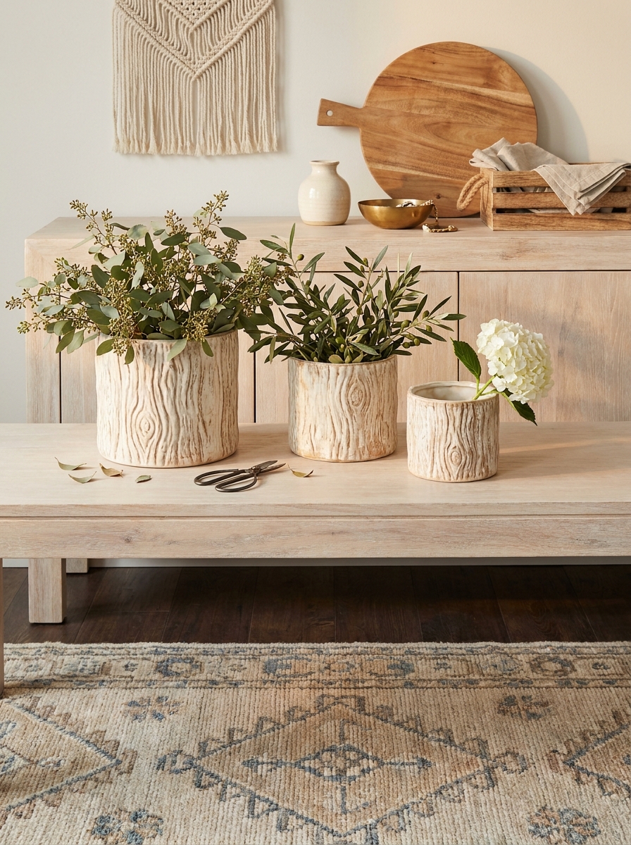 Faux Bois Ceramic Cachepot