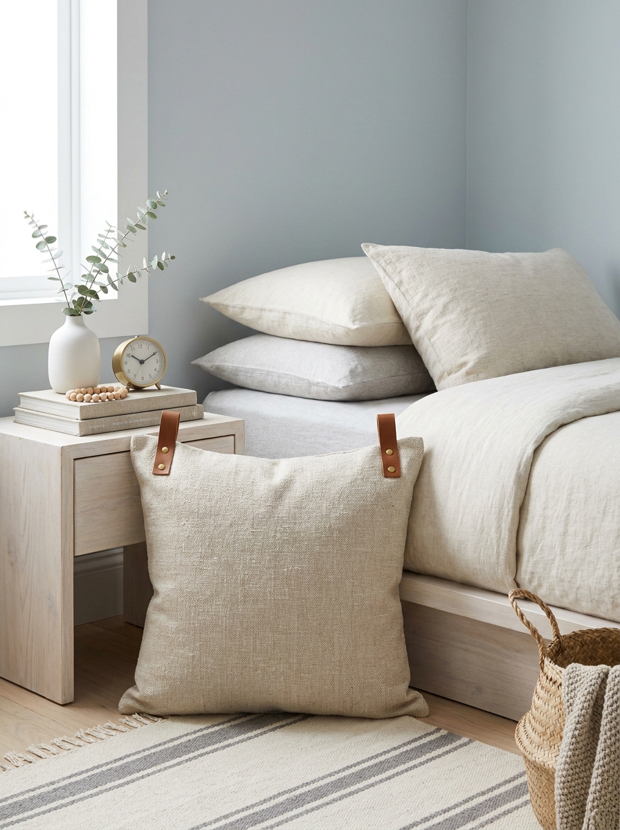 Linen Pillow Covers with Leather Tabs