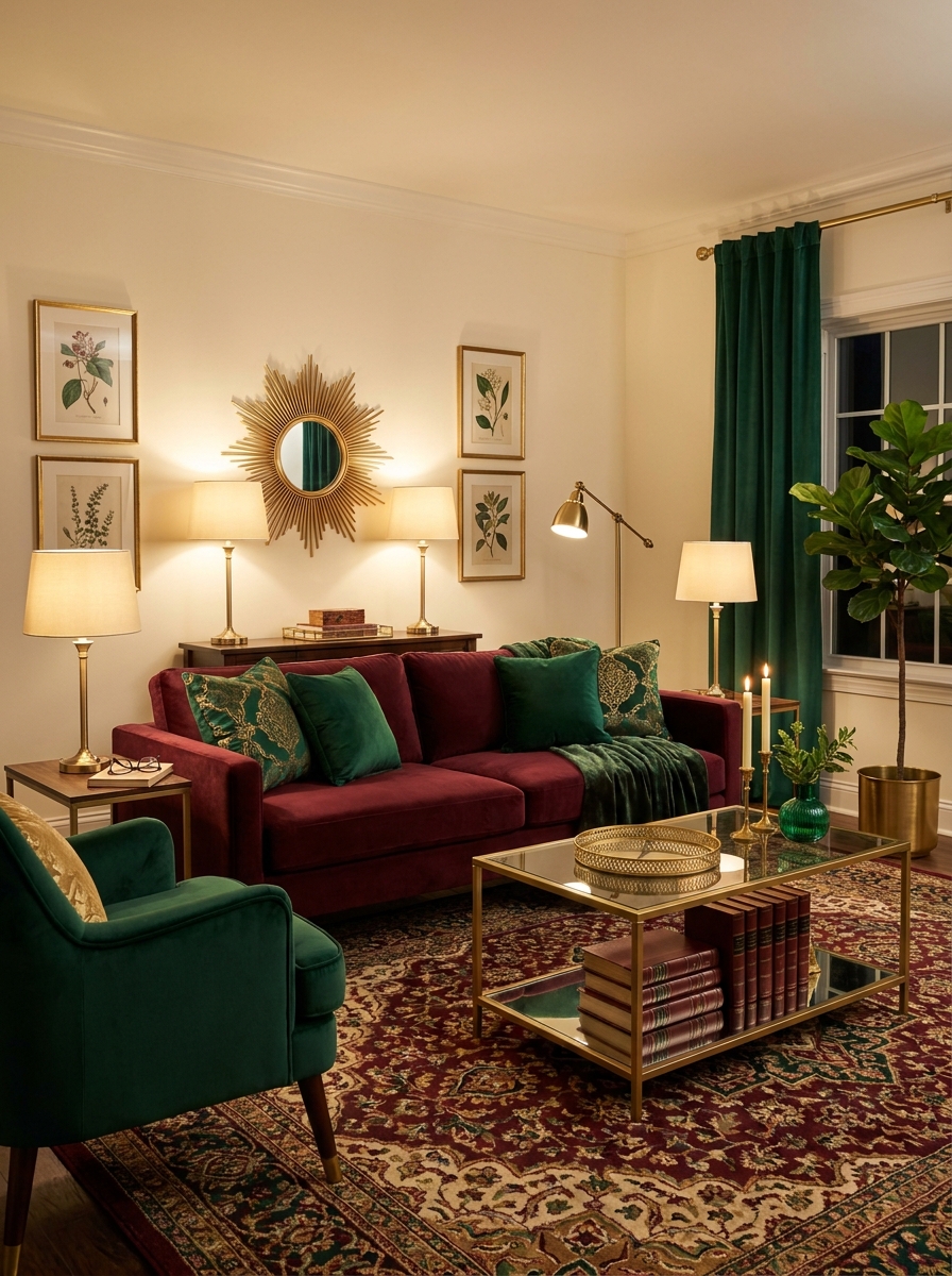 Rich Burgundy with Emerald Green and Gold