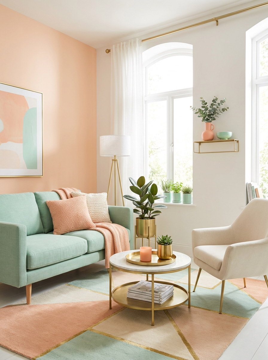 Soft Peach with Mint Green and Brass