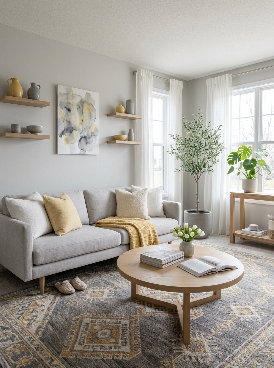 Pale Gray with Soft Yellow and White Oak
