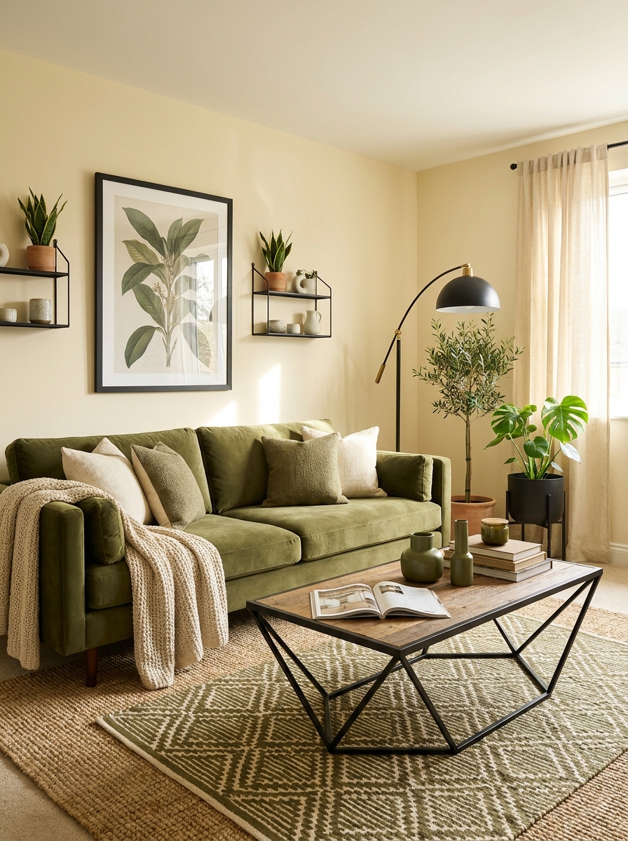 Warm Cream with Olive Green and Matte Black