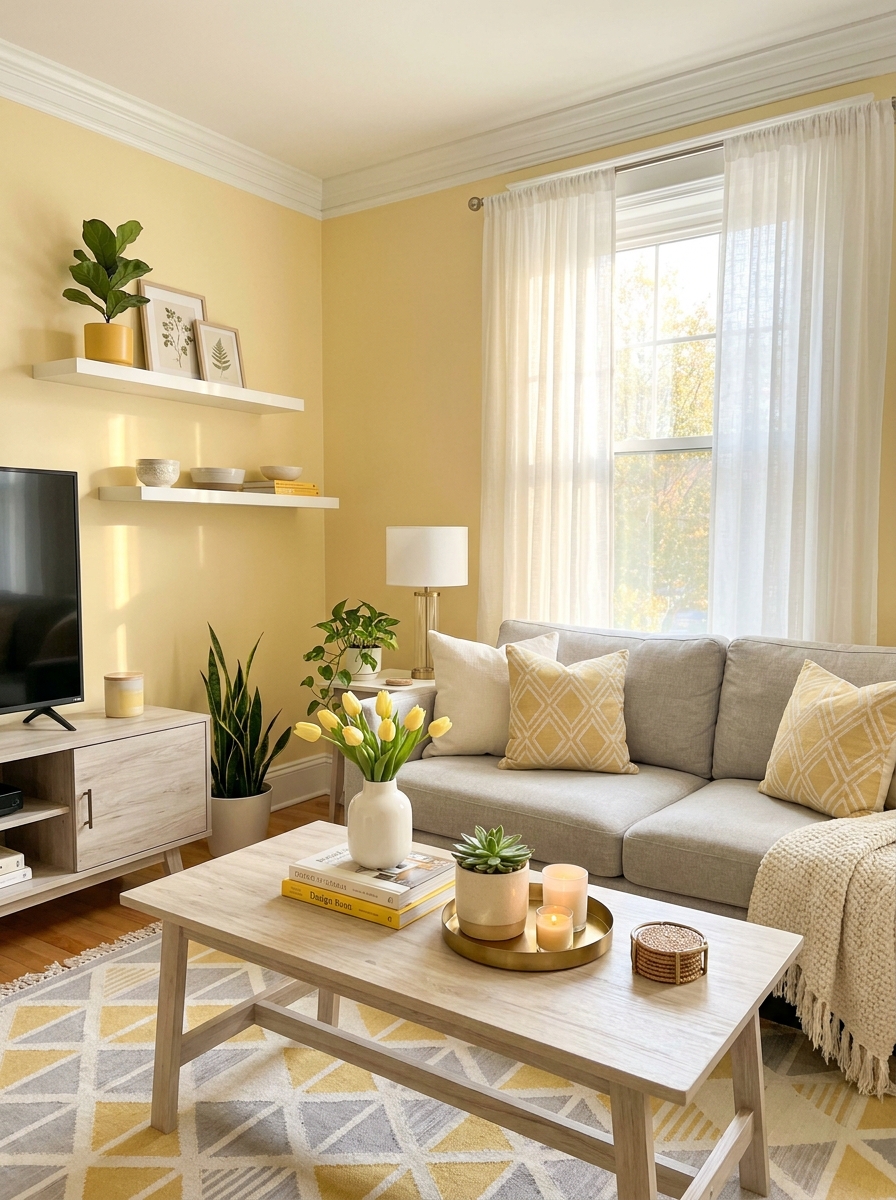 Soft Butter Yellow with Cloud White and Light Ash