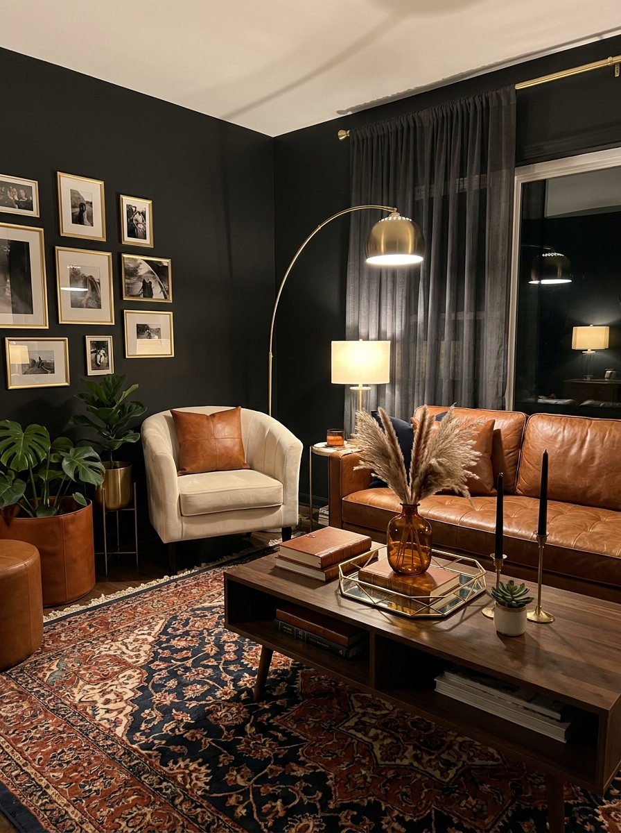 Charcoal Black with Warm Cognac and Brushed Gold