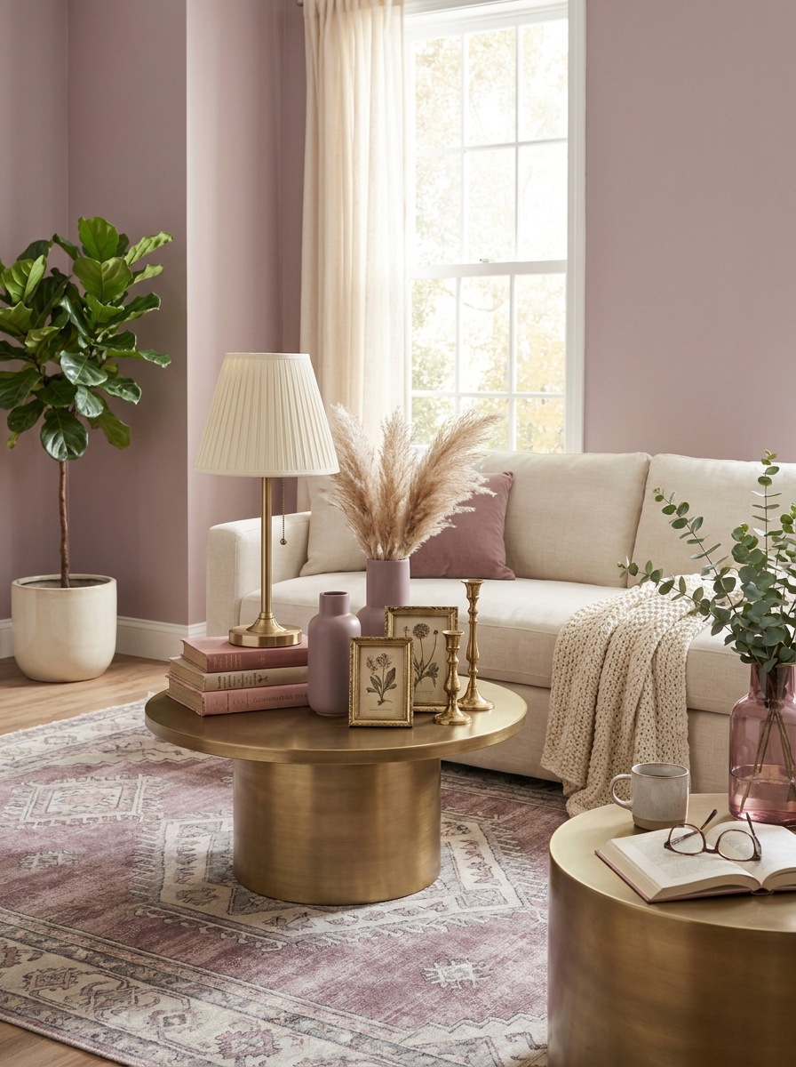 Soft Mauve with Cream and Brushed Brass